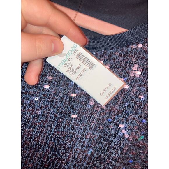 NWT Edgely by Maurices Navy Sequin Evening Twist Front Top Medium - Picture 4 of 8